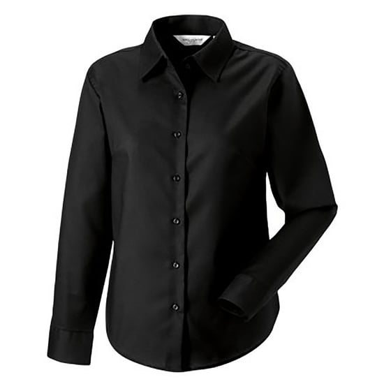 Russell Collection Ladies/Womens Long Sleeve Easy Care Oxford Shirt (Black) - Image 2