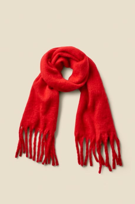 Red Super Soft Scarf With Tassels