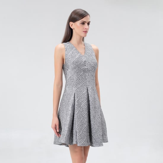 Fit-and-flare silver jacquard dress - Image 1