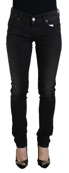 Acht Jeans de Denim Casuales para Mujer de Cintura Baja y Ajuste Slim en Algodón Negro - Image 1