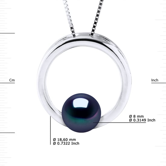 CIRCLE Necklace Freshwater Pearl Round 8-9 mm Black 925