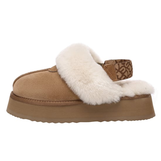 EVER AU Women Wagtail Removable Strap Platform Slippers - Chestnut