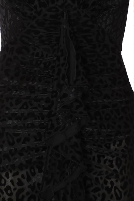 Petite Black Animal Print Velvet Ruffle Maxi Dress