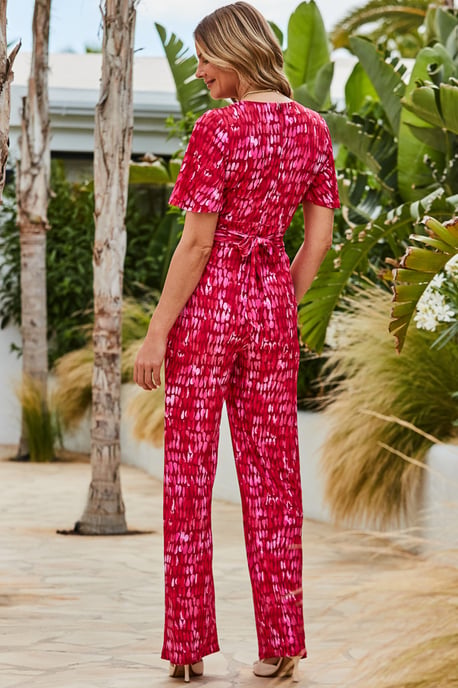 Pink Angel Sleeve Belt Detail Wide Leg Jumpsuit