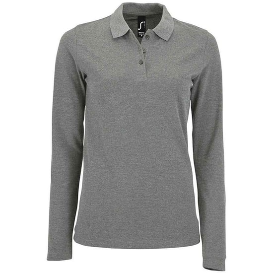 SOLS Womens/Ladies Perfect Melange Pique Long-Sleeved Polo Shirt (Grey Melange) - Image 1