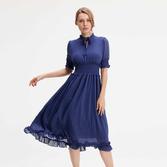 Chiffon dress with smocks and small ruffles - Image 3
