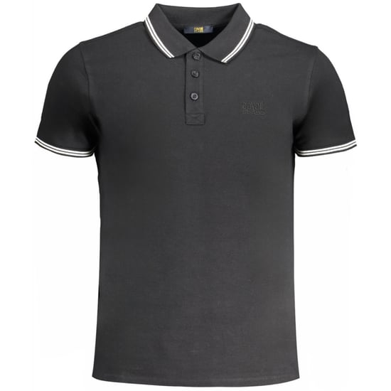 Cavalli Class White Tipped Collar Toned Logo Black Polo Shirt