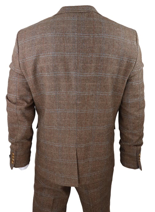 Traje de lana de 3 piezas para hombre, de tweed marrón roble, con cuadros de espiga y Peaky Blinders, Gatsby - Image 6