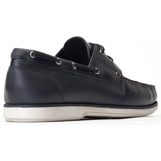 Base London Stern Leather Men's Navy Boat Shoes - Image 2