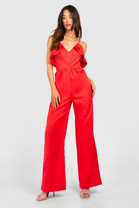 Tall Frill Wrap Wide Leg Jumpsuit