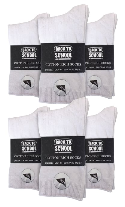 12 Pares Multipack Calcetines Escolares Niños y Niñas 3 Tamaños Sock Snob Calcetines de Algodón para Niños - Blanco - Image 2