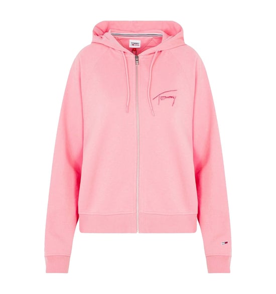 Women's Tommy Hilfiger Signature Boxy Zip Hoody in Pink - Image 1