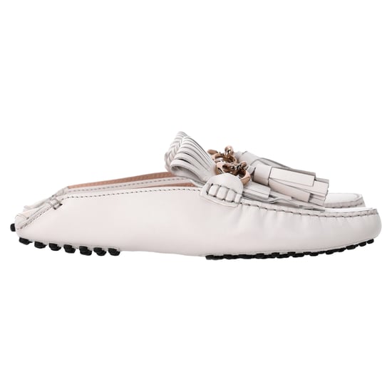 Tod's Tassel and Chain Detail Loafers in White Leather - Image 1