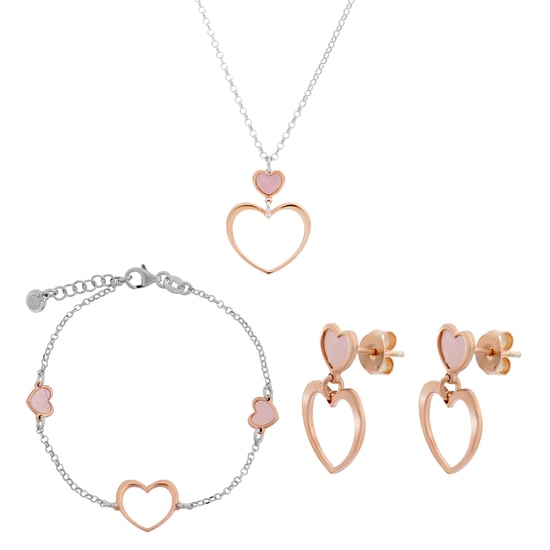 Orphelia 'Mada' Women's 925 Sterling Silver Set: Chain + Bracelet + Earrings - Silver/Rose SET-7389 - Image 1