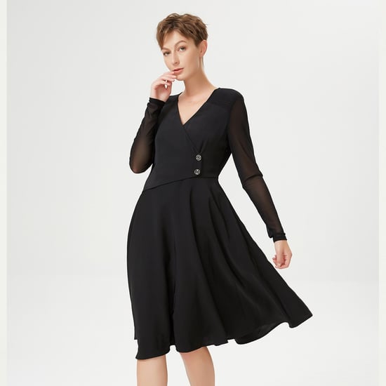 Skater cross-heart dress and stretch tulle sleeves - Image 1