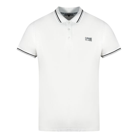 Camiseta Polo Blanca con Logo Gris y Cuello Tipped Doblado Cavalli Class - Image 1