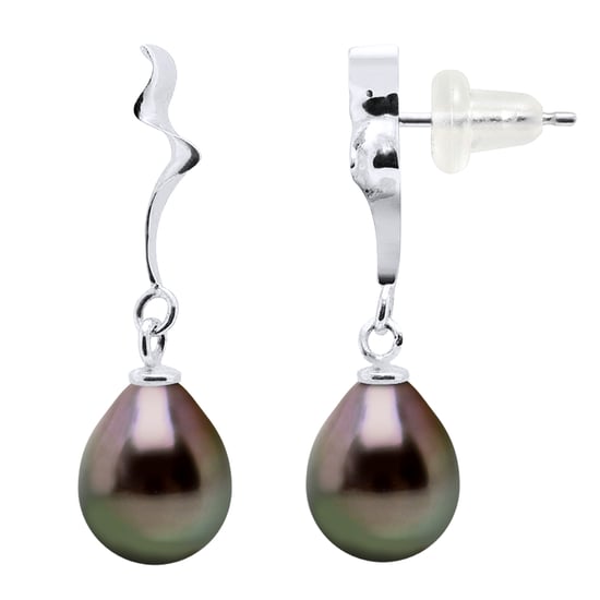 DIADEMA - Earrings - Fantasy Patern in White Gold and Real Tahitian Pearls