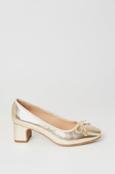 Violetta Square Toe Bow Detail Low Block Heel Pumps
