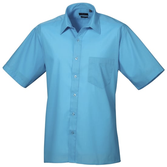 Premier Mens Short Sleeve Formal Poplin Plain Work Shirt (Turquoise) - Image 1