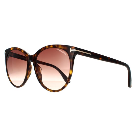 Gafas de sol de mujer estilo gato Tom Ford en marrón oscuro Havana con degradado - Image 2