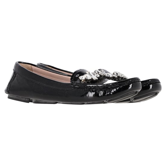 Miu Miu Crytal Detail Loafers in Black Patent Leather - Image 4