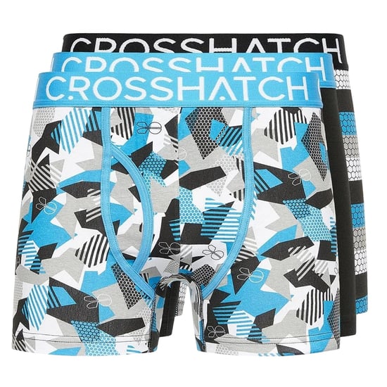 Crosshatch Mens Crystaline Boxer Shorts (Pack of 3) (Malibu Blue/Black/Grey) - Image 1