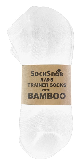 12 Pares Multipack Kids Bamboo Trainer Socks | Sock Snob | Black or White Low Cut Running Socks for Boys & Girls - Blanco - Image 2