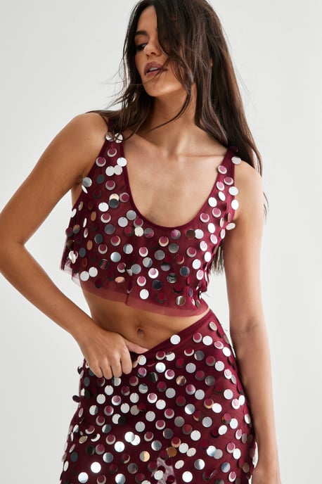 Mesh Embellished Sheer Maxi Skirt