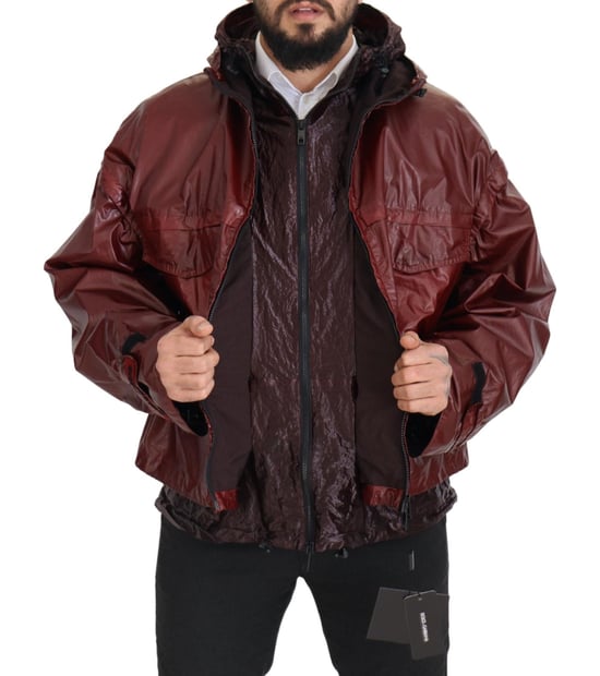 Chaqueta con capucha de algodón burdeos de cierre completo para hombre Dolce & Gabbana - Image 6