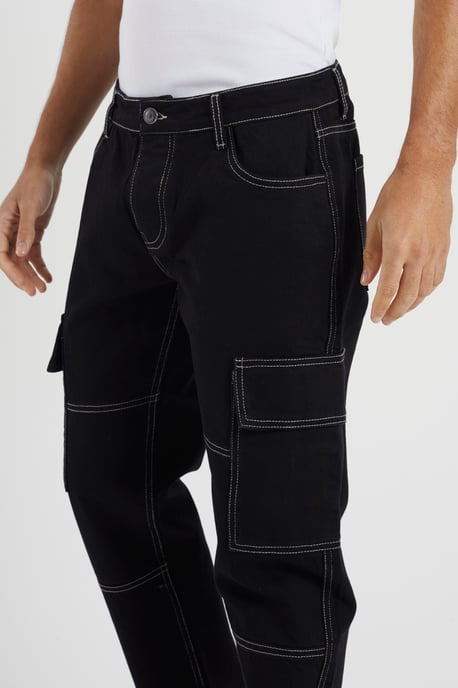 Black Loose Fit Cargo Style Denim Jeans - Image 4