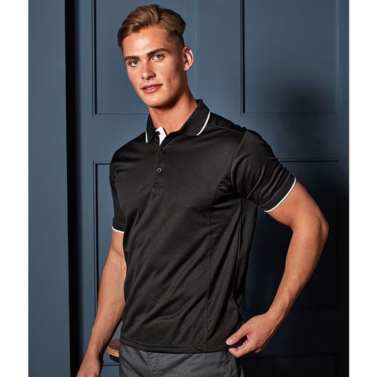 Premier Mens Contrast Coolchecker Polo Shirt (Black/White) - Image 6