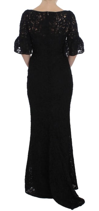 Vestido largo ajustado negro de encaje floral de Dolce & Gabbana - Image 3