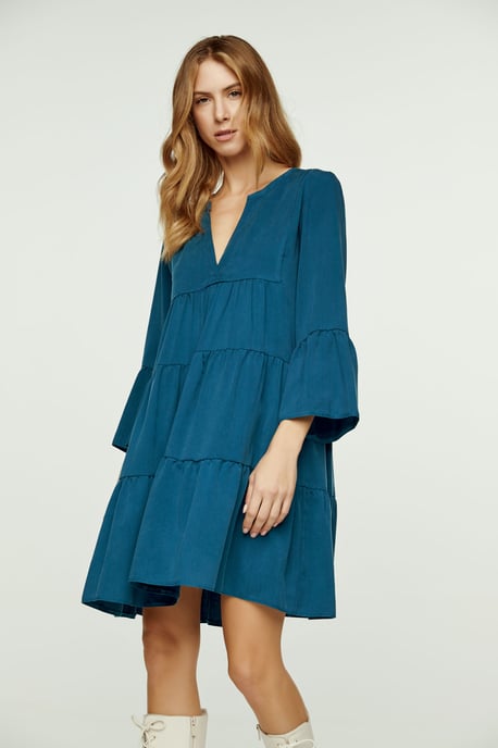 Dark Petrol Tencel Gathered Seams Dress