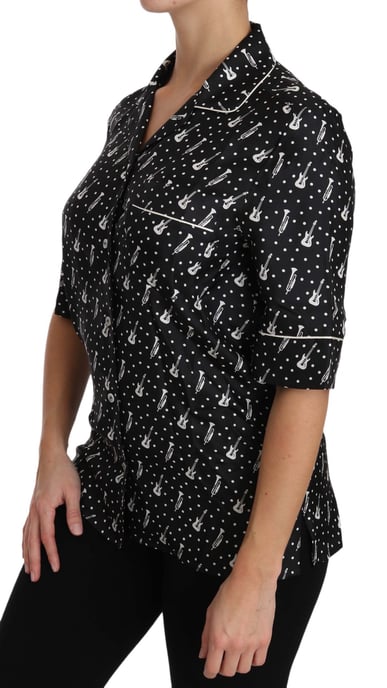Camisa de seda negra con estampado de guitarra y trompeta para mujer de Dolce & Gabbana - Image 2