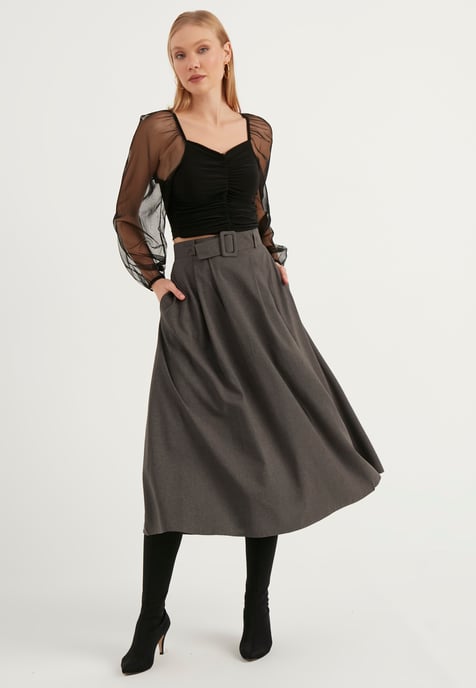 Belt Detailed Pocket Skirt - Image 3