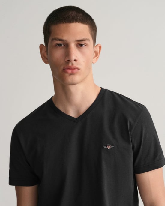 GANT Mens Slim Fit Shield V-Neck T-Shirt - Image 4