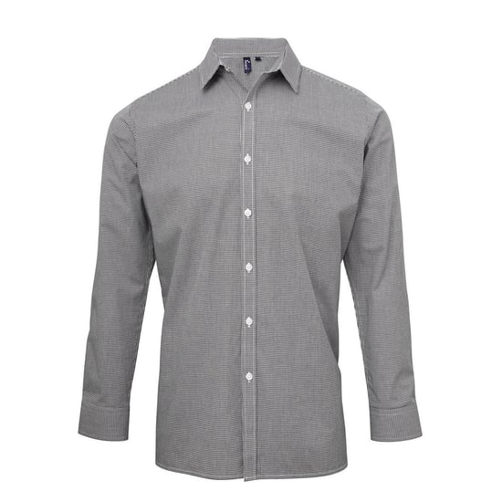 Premier Mens Gingham Long-Sleeved Shirt (Black/White) - Image 1