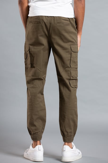 Khaki Belted Cotton Cargo Trousers