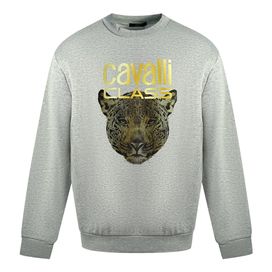 Sudadera Gris con Logo de Leopardo Cavalli Class - Image 1
