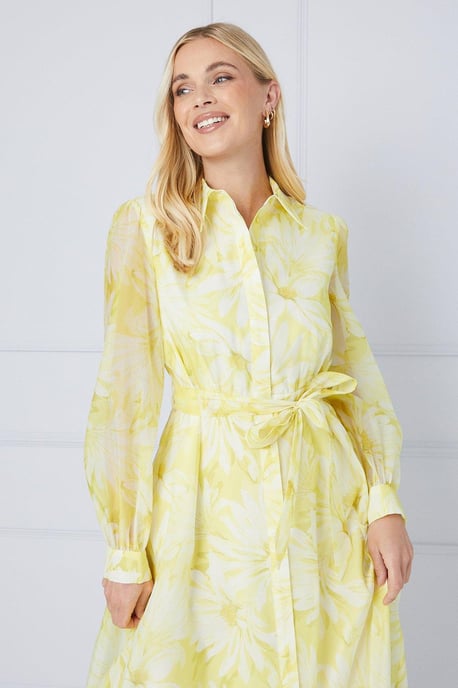 Petite Floral Organza Shirt Midi Dress