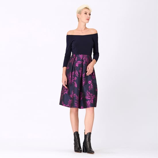 Bi-material dress with floral brocade - Image 6