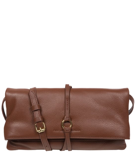 'Selene' Dark Tan Nappa Leather Cross Body Clutch Bag