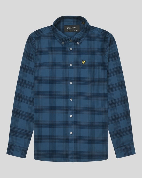 Camisa de manga larga azul marino oscuro de franela a cuadros tonales de Lyle & Scott - Image 5