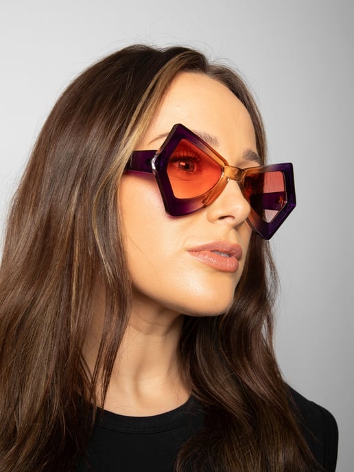 2 Tone Angular Sunglasses in Purple