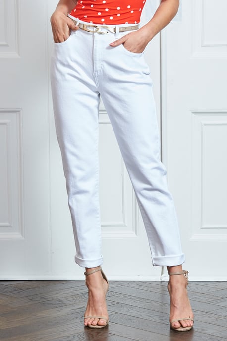 White Denim Slim Leg Mom Jeans
