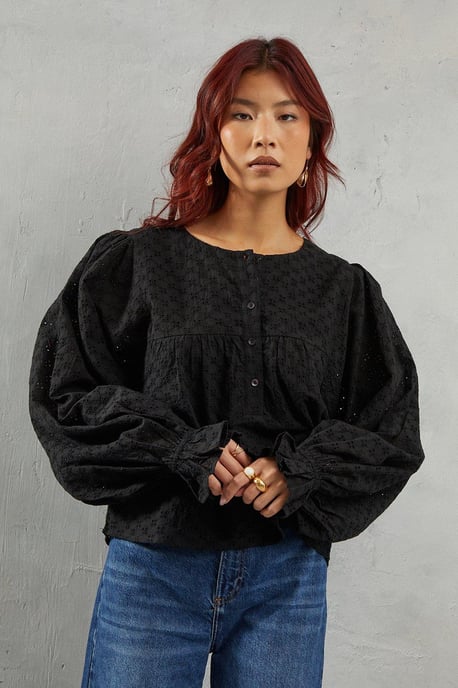 Broderie Volume Sleeve Button Blouse