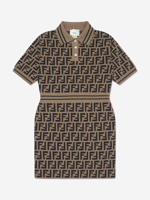 Fendi Girls FF Logo Knitted Dress in Brown