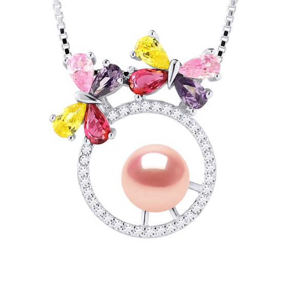 BUTTERFLY Necklace Freshwater Pearl Round 8-9 mm Rose 925