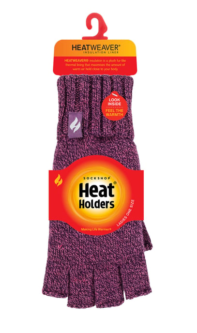 Guantes de punto sin dedos para señoras | GUANTES DE TEJIDO SÓLIDO | Púrpura Twist - Image 2