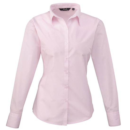 Premier Womens/Ladies Poplin Long-Sleeved Blouse (Pink) - Image 1